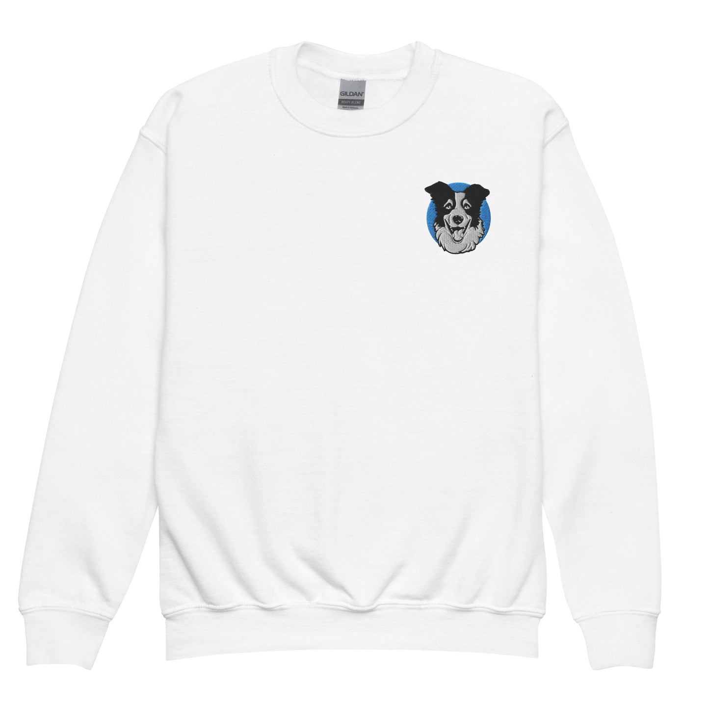 Embroidered Collie Craze Happy Blue Youth crewneck sweatshirt