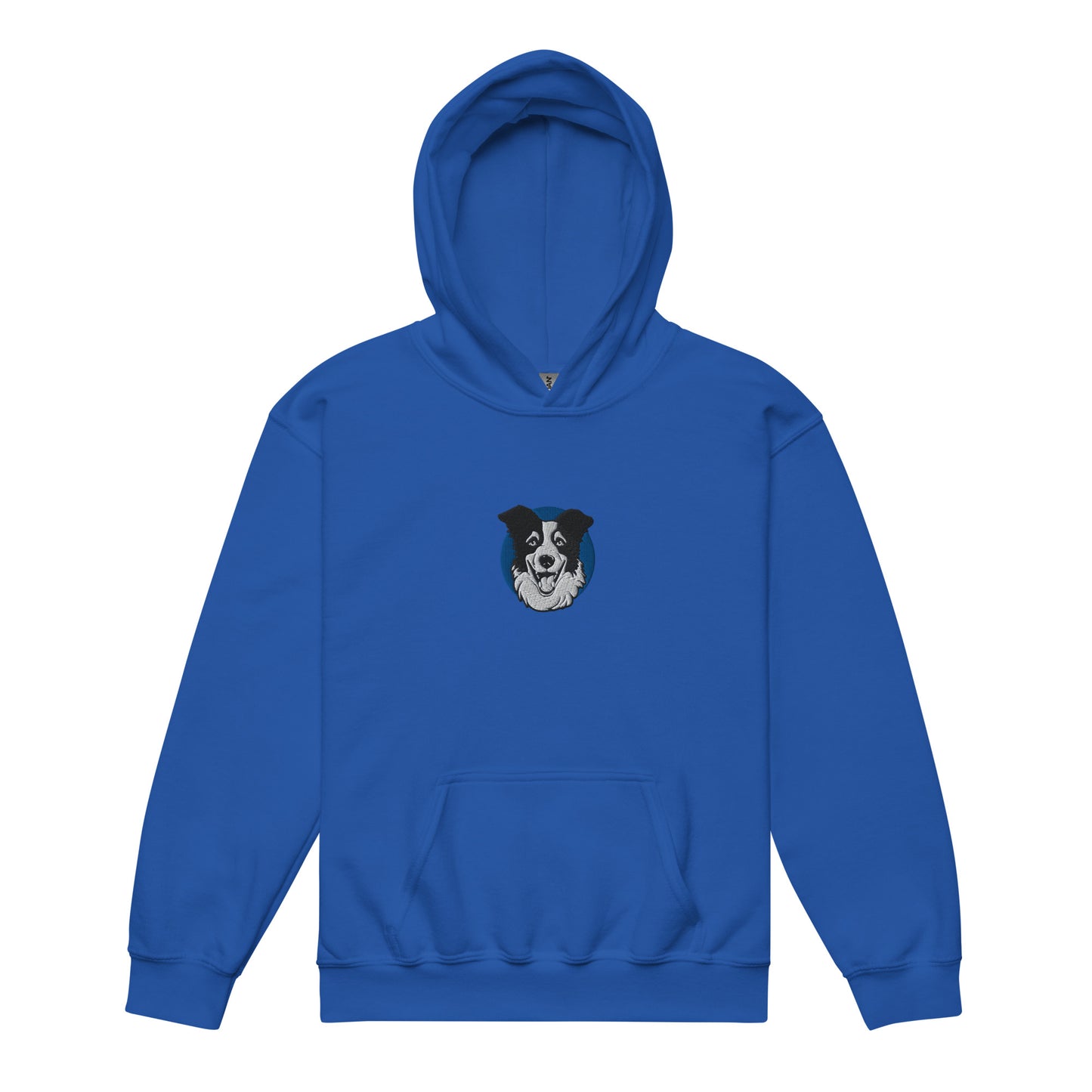 Embroidered Collie Craze Happy Blue Youth Heavy Blend Hoodie