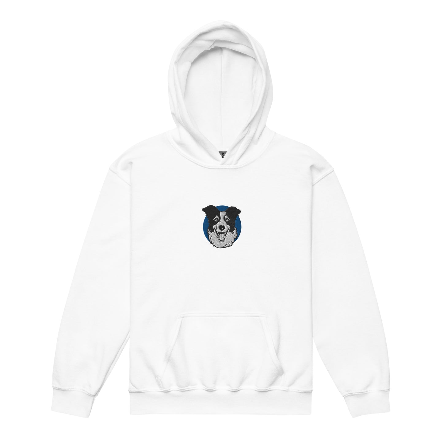 Embroidered Collie Craze Happy Blue Youth Heavy Blend Hoodie