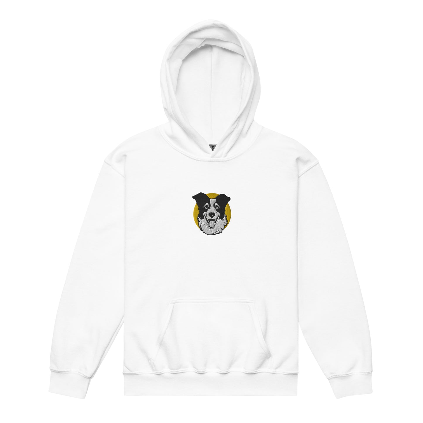 Embroidered Collie Craze Happy Yellow Youth Heavy Blend Hoodie