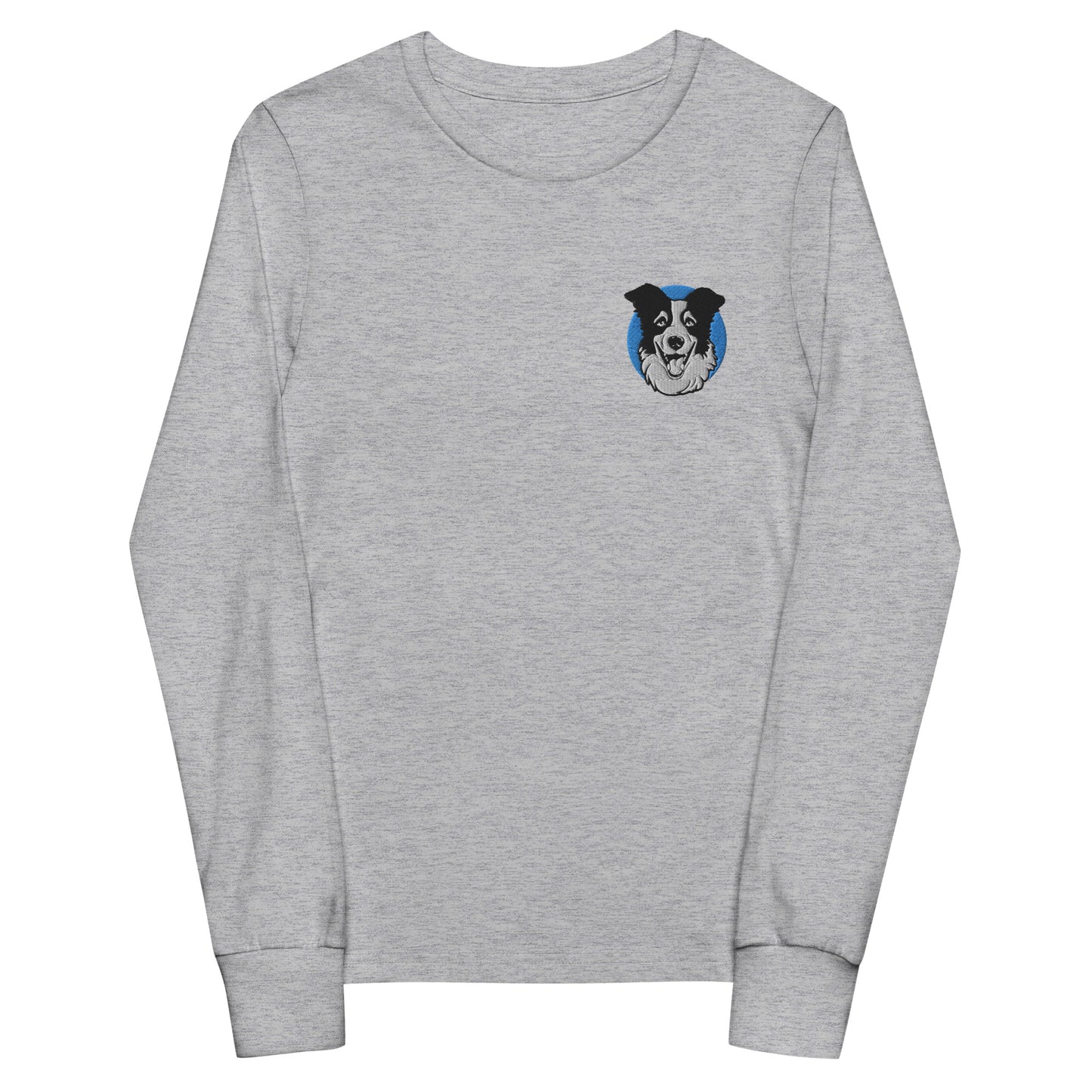 Embroidered Collie Craze Happy Blue Youth Long Sleeve Tee