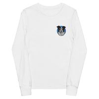 Embroidered Collie Craze Happy Blue Youth Long Sleeve Tee