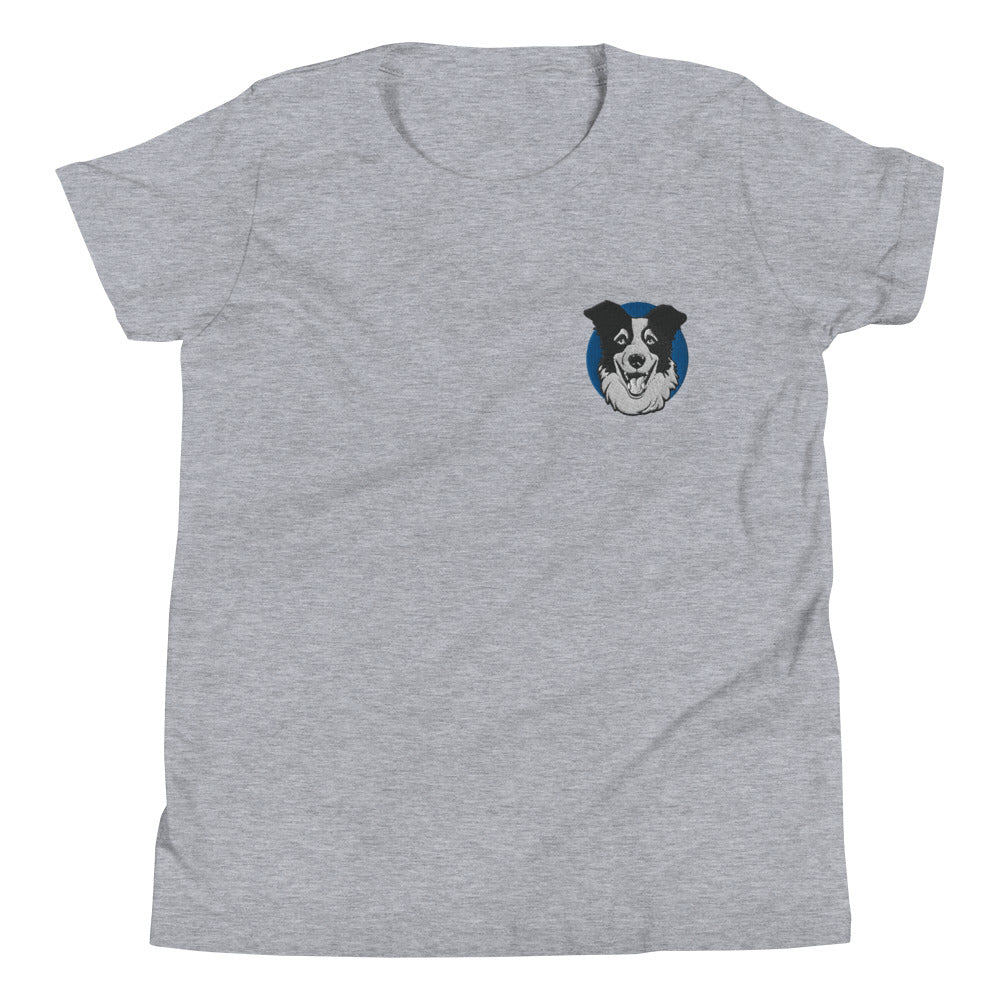 Embroidered Collie Craze Happy Blue Youth Short Sleeve T-Shirt