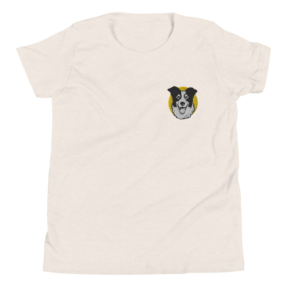 Embroidered Collie Craze Happy Yellow Youth Short Sleeve T-Shirt