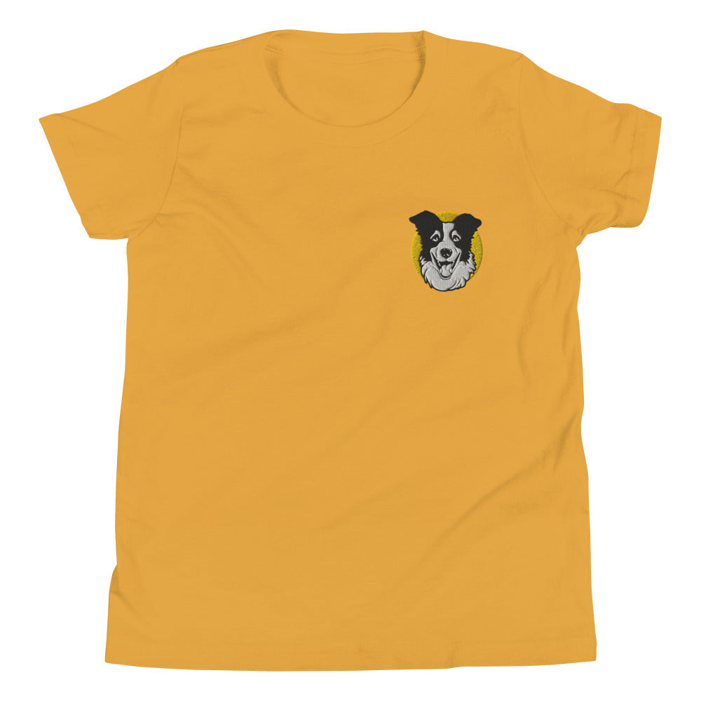 Embroidered Collie Craze Happy Yellow Youth Short Sleeve T-Shirt