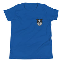 Embroidered Collie Craze Happy Blue Youth Short Sleeve T-Shirt