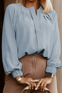 Button Up Round Neck Blouse