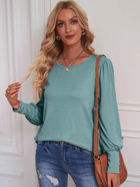 Round Neck Lantern Sleeve Blouse