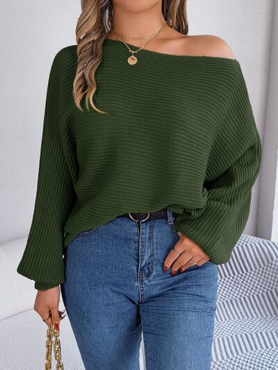 Off the Shoulder Lantern Sleeve Sweater