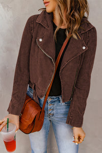 Belted Zip-Up Corduroy Jacket