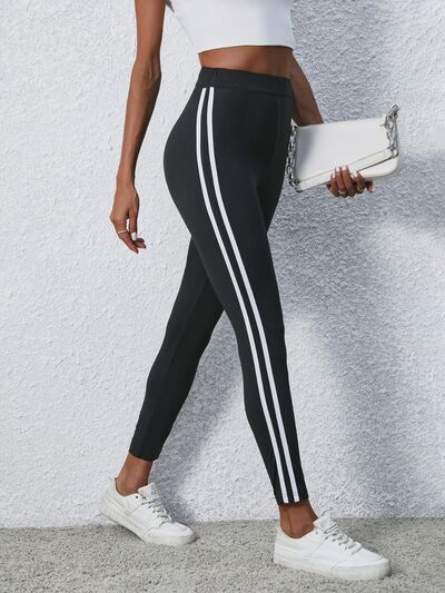 High Waisted Striped Cropped Leggings