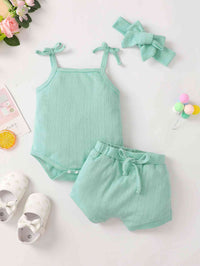 Baby Girl Waffle-Knit Tie-Shoulder Top and Shorts Set