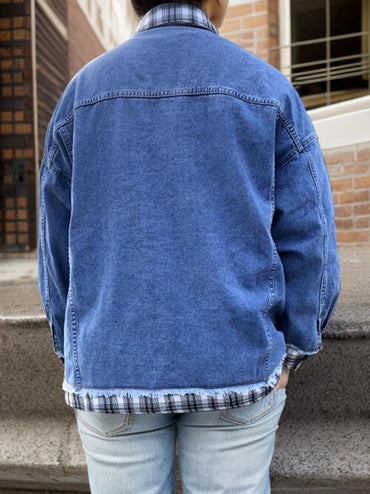 Plaid Collared Denim Jacket