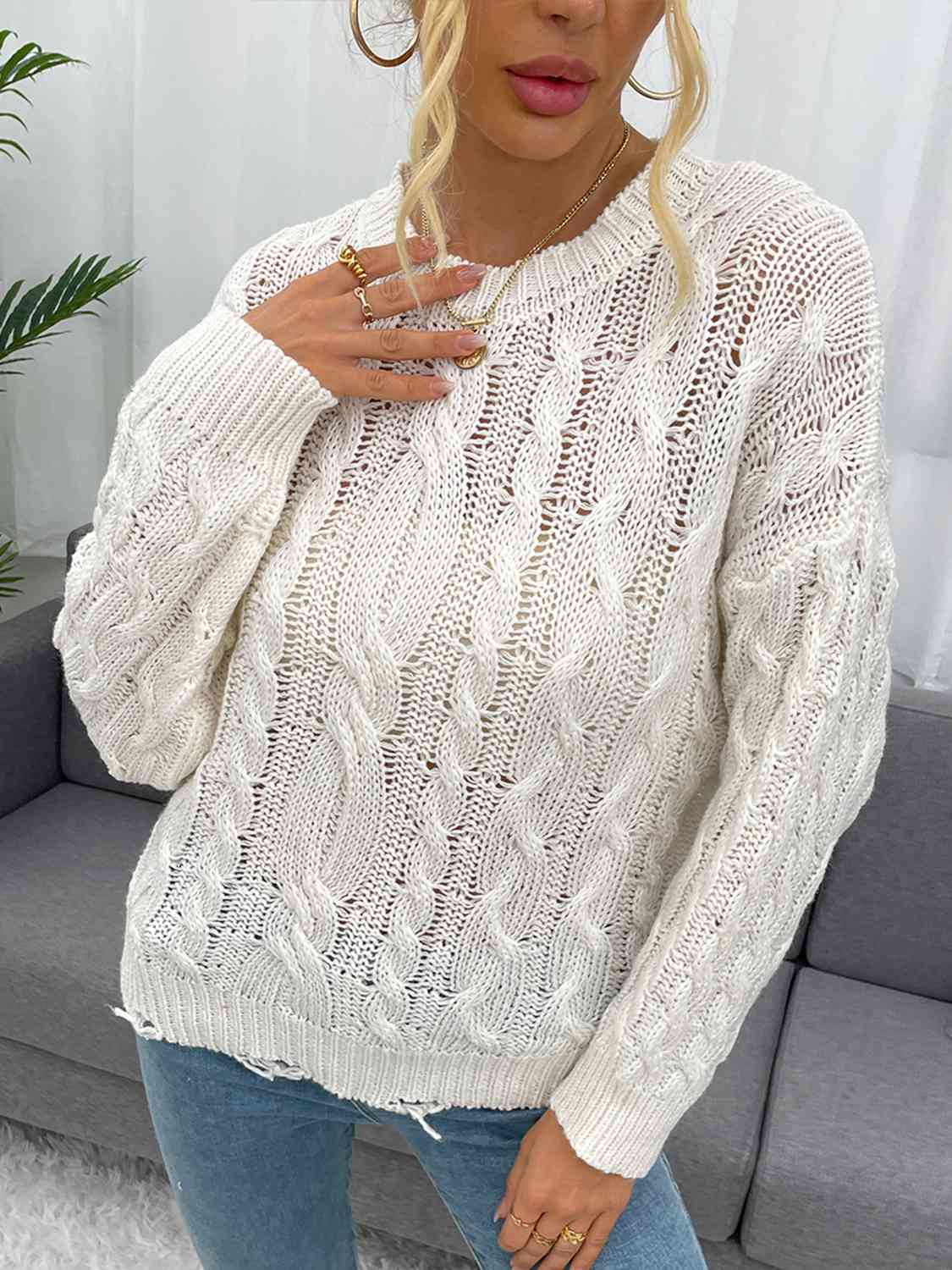 Distressed Long Sleeve Sweater