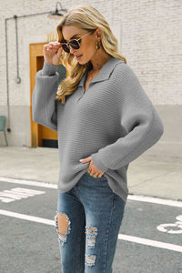 Ribbed Johnny Collar Pullover Sweater