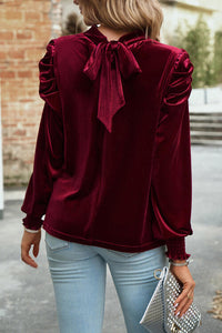 Tie Up Mock Neck Blouse