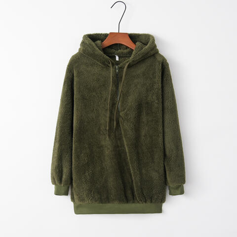 Quarter-Zip Drawstring Teddy Hoodie