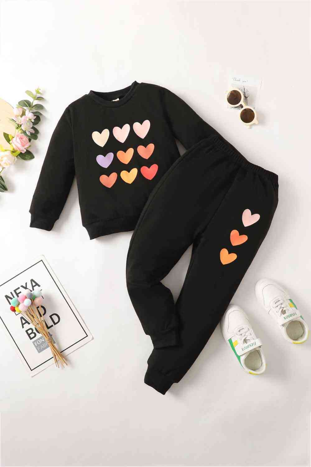 Kids Heart Graphic Sweatshirt and Joggers Set