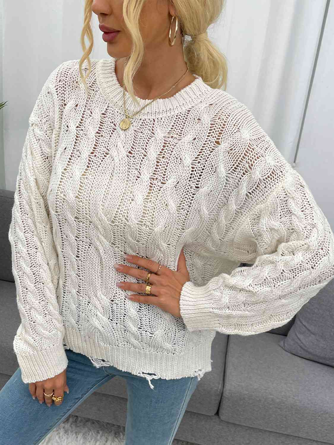 Distressed Long Sleeve Sweater