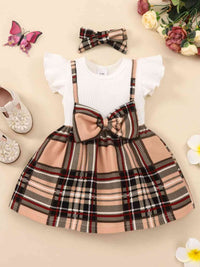 Girls Plaid Bow Detail Ribbed Dress