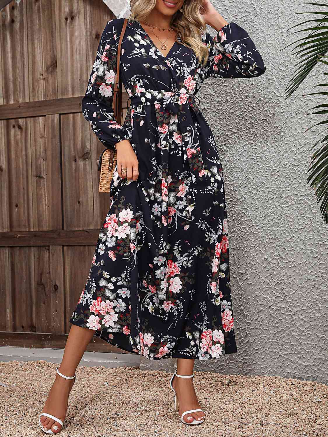 Long Sleeve Surplice Neck Dress