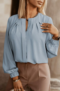 Button Up Round Neck Blouse