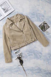 Belted Zip-Up Corduroy Jacket