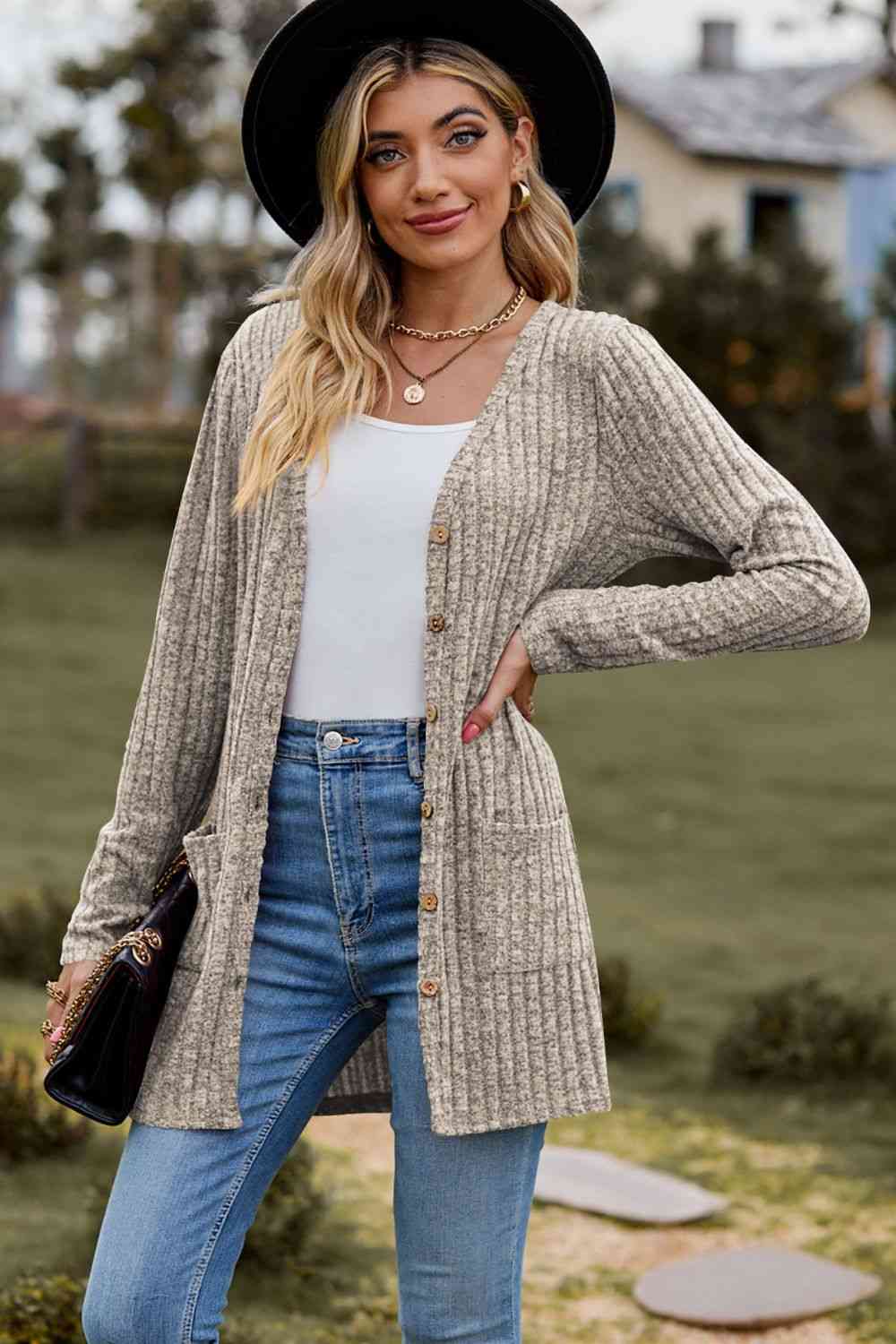 Button-Up Cardigan with Pockets