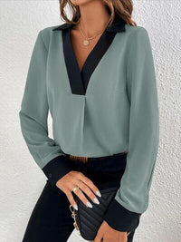 Contrast Trim V-Neck Blouse