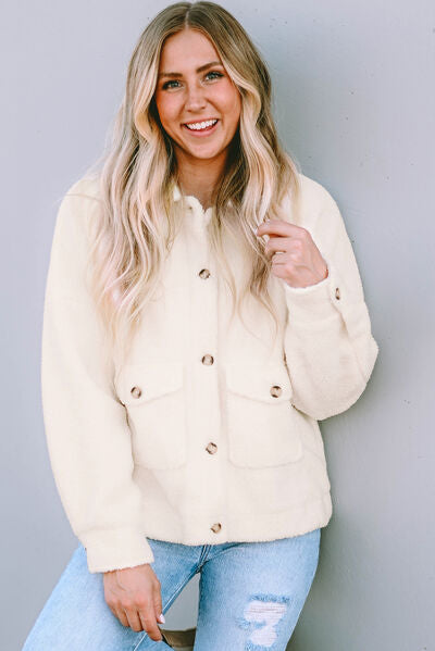 Fuzzy Button Up Faux Fur Coat