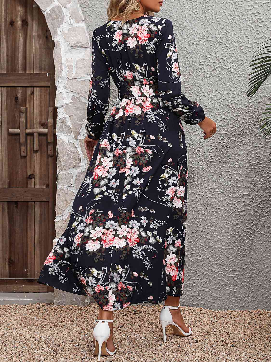 Long Sleeve Surplice Neck Dress