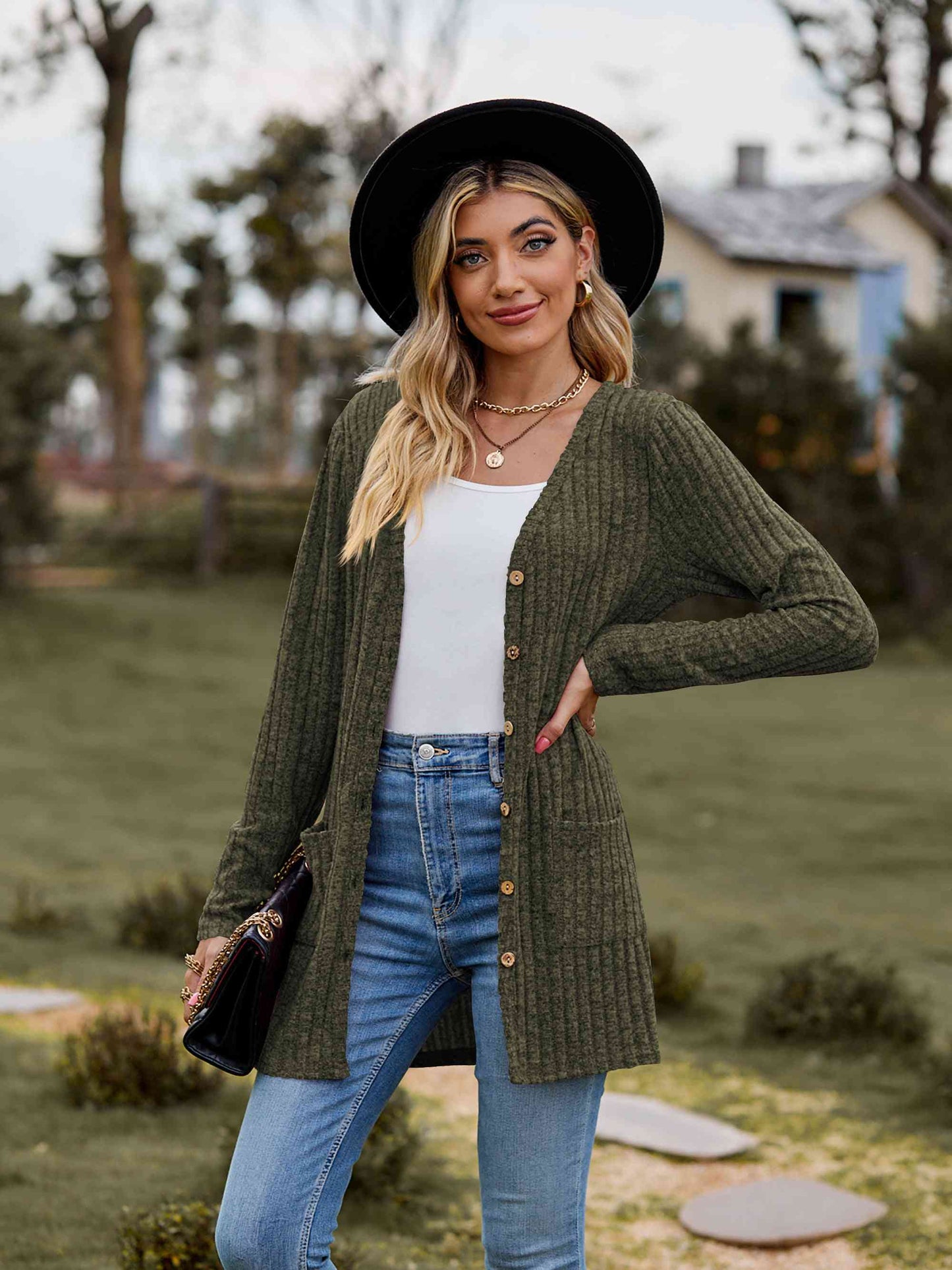 Button-Up Cardigan with Pockets