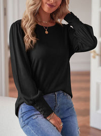 Round Neck Lantern Sleeve Blouse