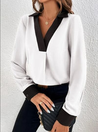 Contrast Trim V-Neck Blouse