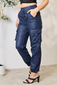 High Waisted Faux Leather Cargo Joggers