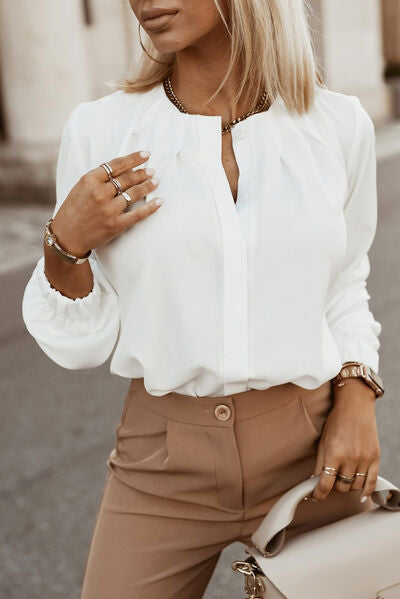 Button Up Round Neck Blouse