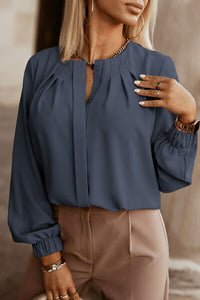 Button Up Round Neck Blouse