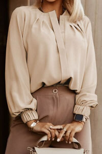 Button Up Round Neck Blouse