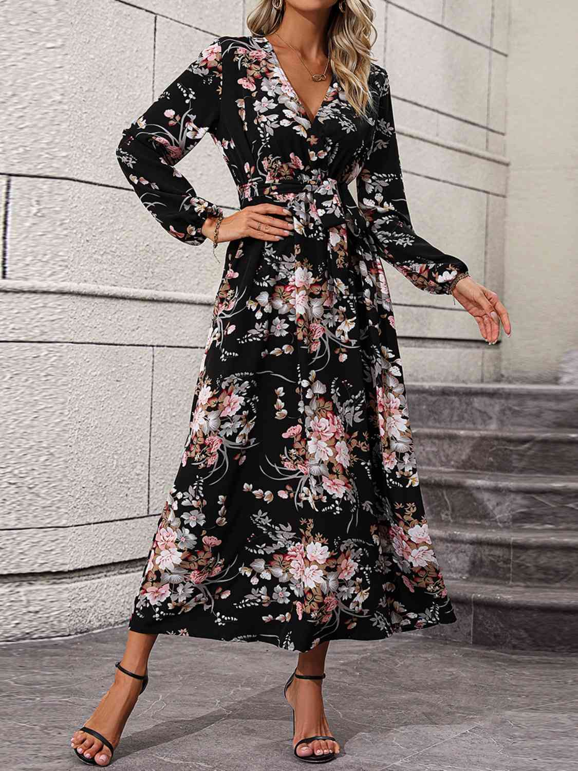 Long Sleeve Surplice Neck Dress