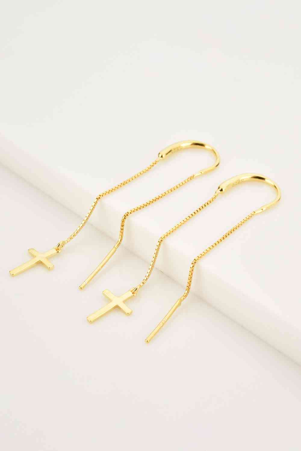 Sterling Silver Cross Threader Earrings