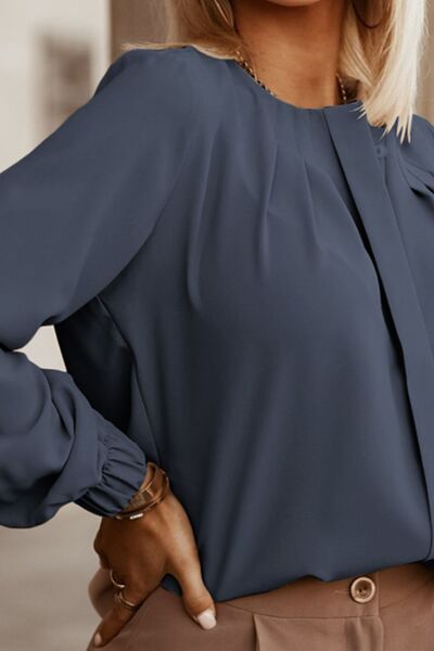 Button Up Round Neck Blouse