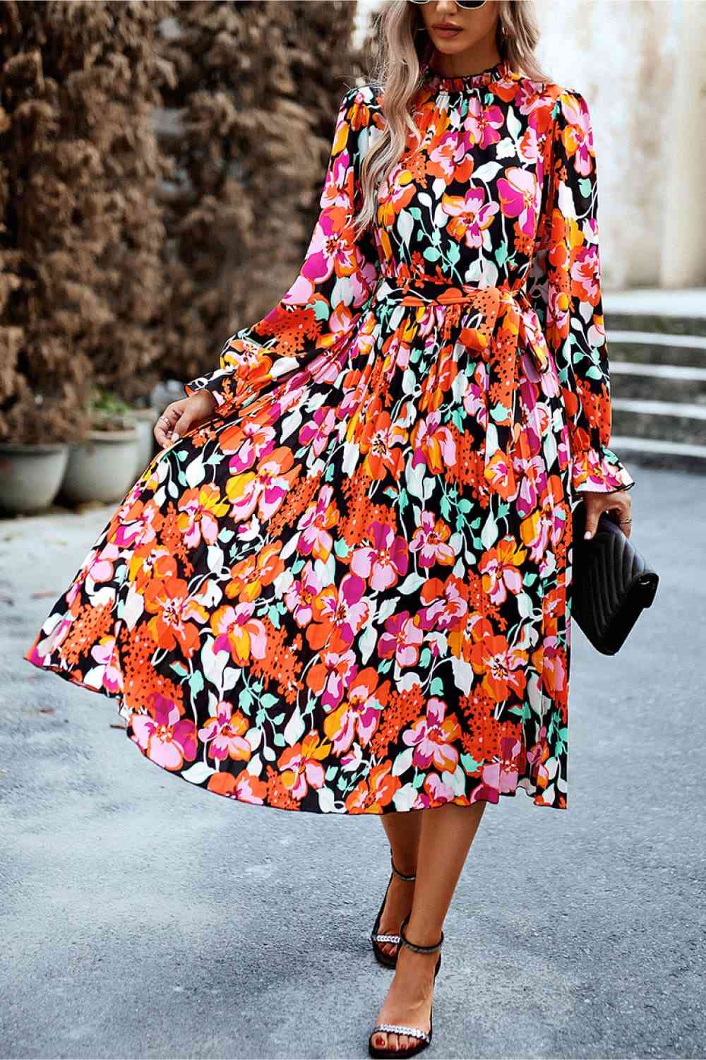 Ruffle Collar Flounce Sleeve Dress