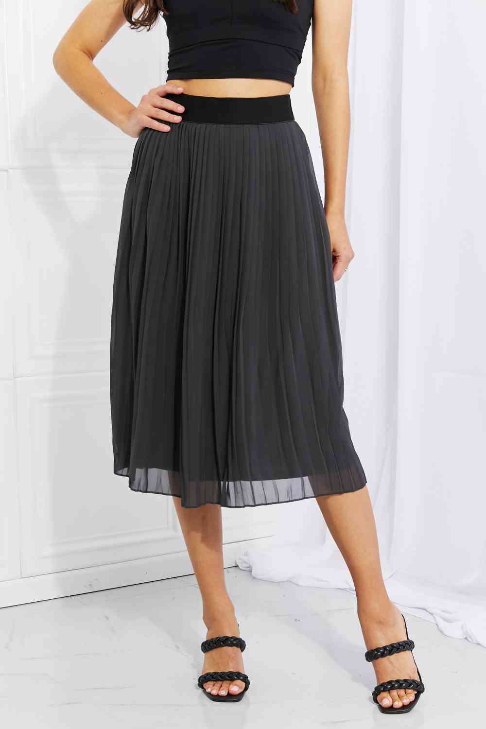 Pleated Chiffon Midi Skirt