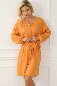 Button Front Balloon Sleeve Dress