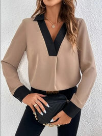 Contrast Trim V-Neck Blouse