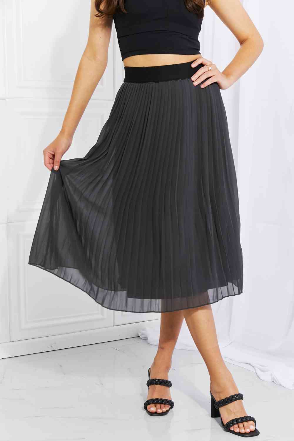 Pleated Chiffon Midi Skirt