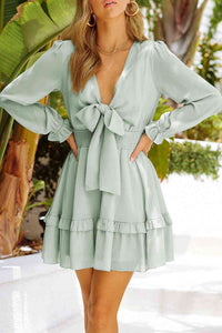 Plunge Smocked Waist Flounce Dress