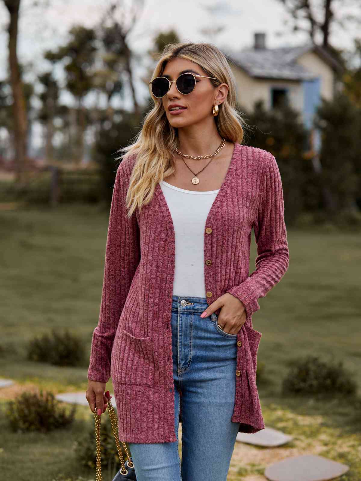 Button-Up Cardigan with Pockets