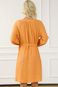 Button Front Balloon Sleeve Dress