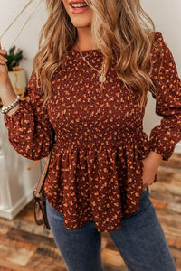 Floral Smocked Ruffle Hem Blouse